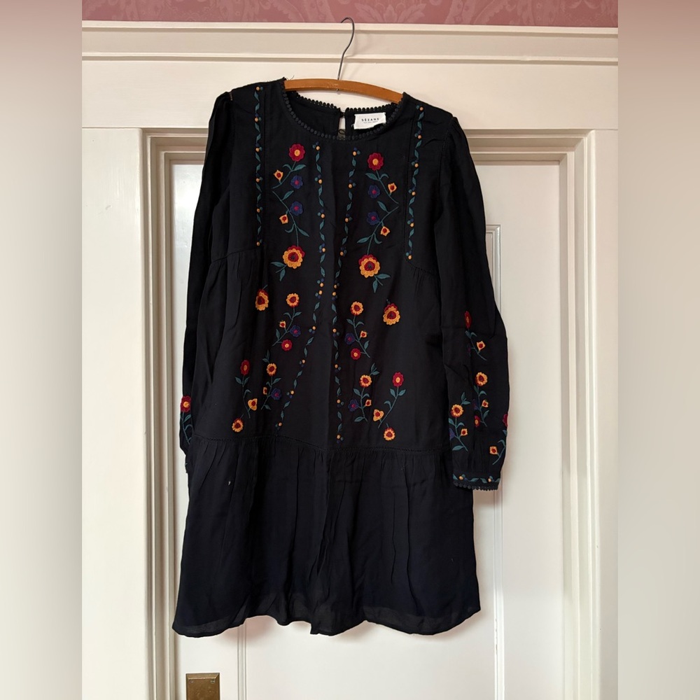 Sézane Black Dress with Colorful Floral Embroidery - Picture 2 of 13